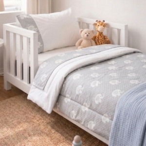 Set de Sábanas Transición + Cobertor Infantil 300 Hilos - 100% Algodón - Diseño Elefantes