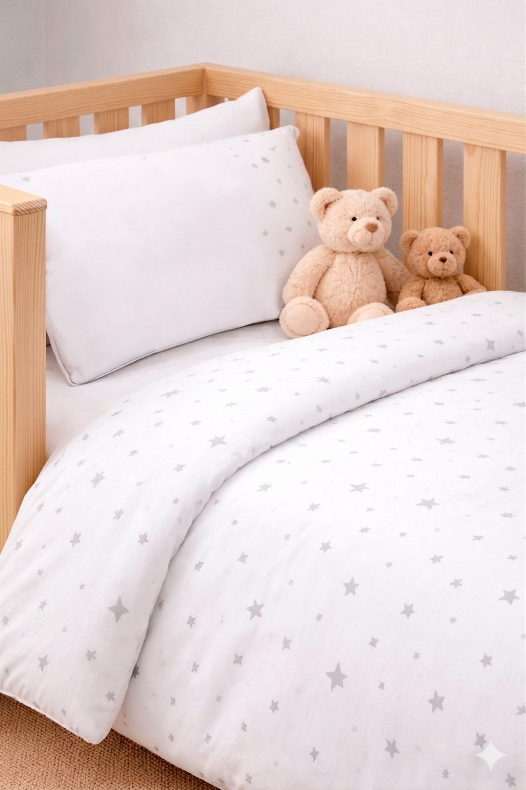 Set de Sábanas Transición + Cobertor Infantil 300 Hilos - 100% Algodón - Diseño Estrellas