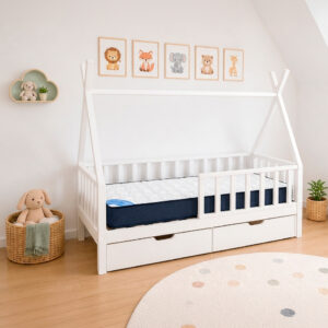 Cama Tipi Montessori Blanca Transición con Cajones - Muebles Montessori 160x80 cm