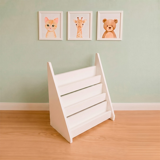 Librero Blanco Infantil de Madera Montessori - Muebles para Niños