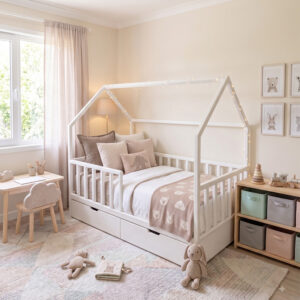 Cama Montessori con Cajones Casita Blanca - Camas para Niños - Montessori
