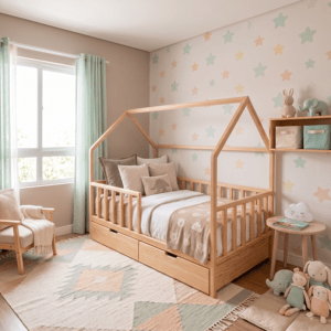 Cama Montessori con Cajones Casita Natural - Camas para Niños - Montessori